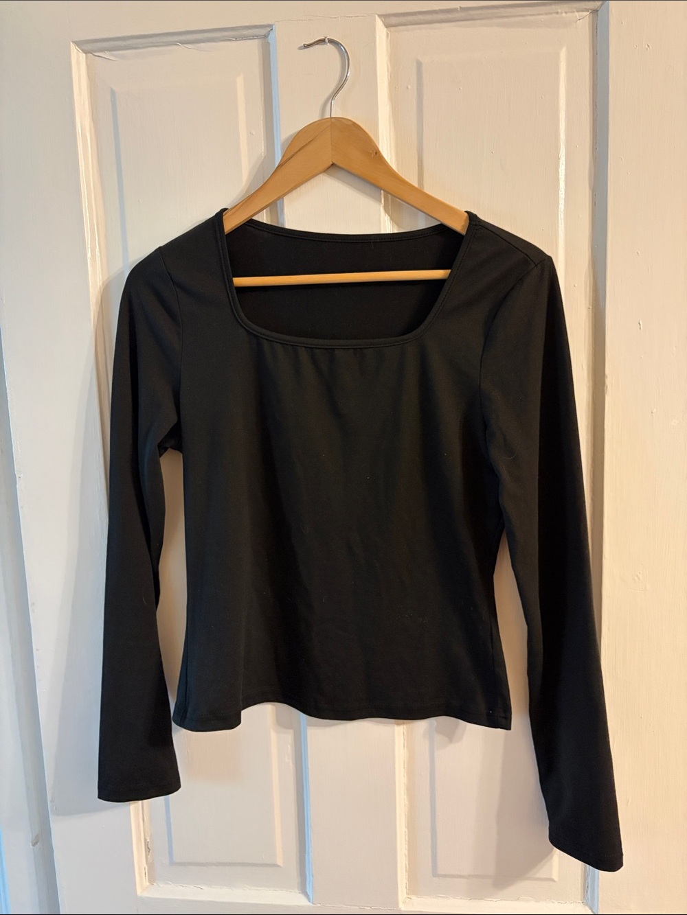 5 for $25! Black Long-Sleeve Square Neck Women's Top